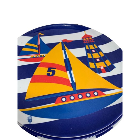Precisioncraft  Melamine Dinner Plate 10 in Diameter Sailboat Blue White Precidi - Picture 3 of 5